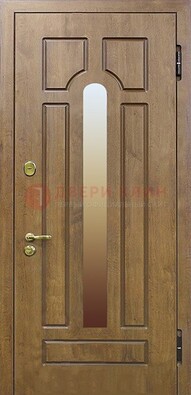 Коричневая железная дверь со стеклом ДС-4 в коттедж в Мытищах