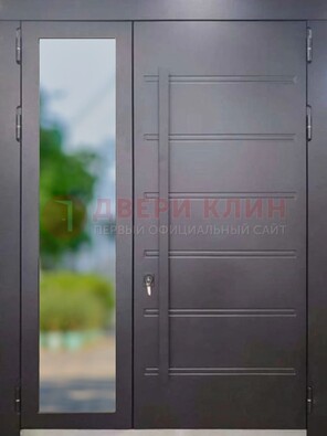 Чёрная двухстворчатая металлическая дверь со стеклом ДС-60 в Мытищах