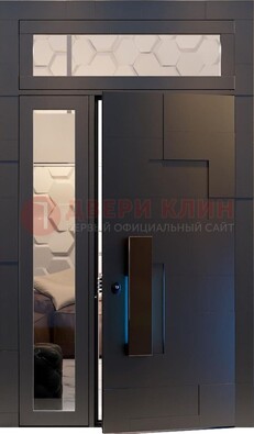 Чёрная двухстворчатая металлическая дверь со стеклом ДС-64 в Мытищах
