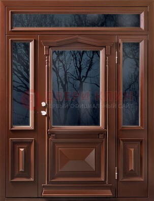 Коричневая металлическая дверь со стеклом ДС-67 в Мытищах