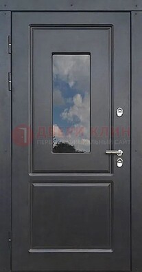 Чёрная металлическая дверь со стеклом ДС-77 в Мытищах
