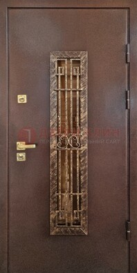 Металлическая дверь с порошковым напылением со стеклом и ковкой ДСК-110 в Туле