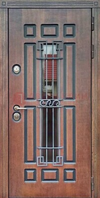 Входная железная дверь винорит со стеклом и ковкой ДСК-183 в Мытищах