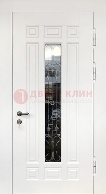 Белая стальная дверь винорит со стеклом и ковкой ДСК-191 в Мытищах
