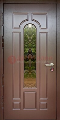 Металлическая коричневая дверь Винорит со стеклом и ковкой ДСК-210 в Балашихе