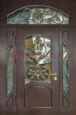 Входная дверь Винорит со стеклом и ковкой и фрамугами ДСК-213 в Мытищах
