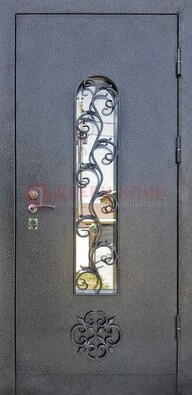 Темная стальная дверь Порошок со стеклом и ковкой ДСК-217 в Мытищах