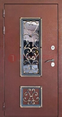 Уличная дверь Порошок со стеклом и ковкой для дома ДСК-218 в Мытищах