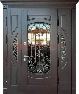 Полуторная железная дверь Винорит со стеклом и ковкой ДСК-231 в Мытищах
