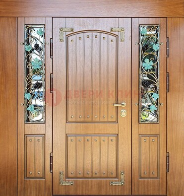 Железная дверь Винорит со стеклом и ковкой лозы ДСК-236 в Мытищах