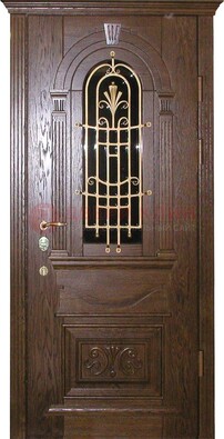 Железная дверь со стеклом и ковкой в классическом стиле ДСК-23 в Одинцово