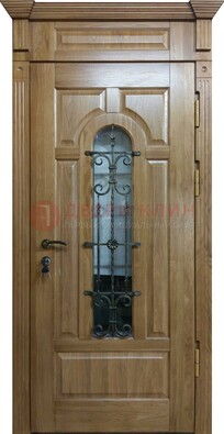 Металлическая дверь массив со стеклом и ковкой для дома ДСК-246 в Волхове