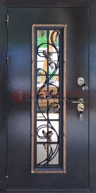 Железная дверь с порошковым напылением стеклом и ковкой ДСК-279 в Мытищах
