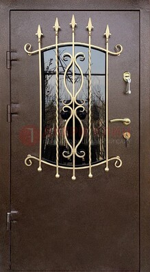 Стальная дверь Порошок со стеклом и ковкой для дома ДСК-280 в Мытищах