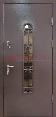 Металлическая дверь Порошок с небольшим стеклом и ковкой ДСК-282 в Мытищах
