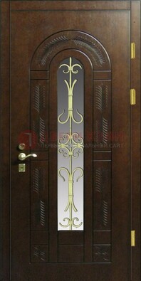 Дизайнерская металлическая дверь со стеклом и ковкой ДСК-50 в Фрязино