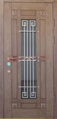 Стандартная железная дверь со стеклом темным и ковкой ДСК-5 в Мытищах