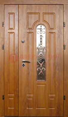 Стальная дверь со стеклом и цветной ковкой ДСК-78 для панельного дома в Мытищах