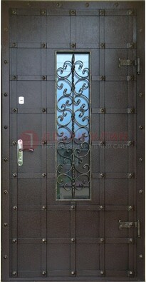 Стальная дверь со стеклом и ковкой ДСК-84 с утеплением в Мытищах