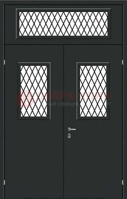 Черная железная тамбурная дверь с декоративными вставками ДТМ-16 в Мытищах