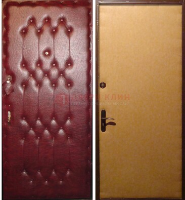 Бордовая металлическая дверь с винилискожей ДВ-1 в Мытищах
