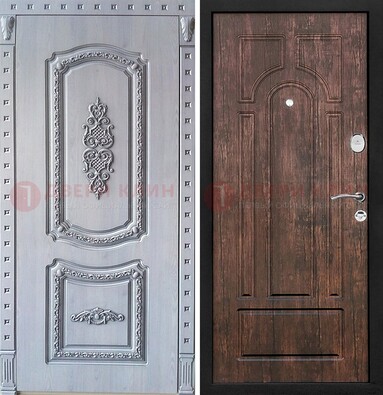 Железная дверь с узором и виноритом внутри Тисненый орех ДВТ-102 в Мытищах