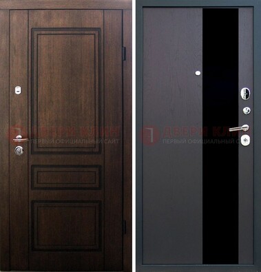 Входная дверь Итальянский орех с МДФ с черным стеклом ДМ-1199 в Дмитрове