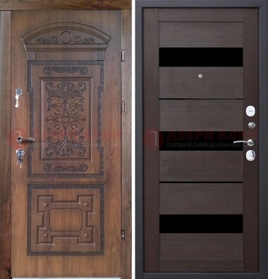 Стальная коричневая филенчатая дверь с виноритом и темной МДФ ДВТ-122 в Мытищах