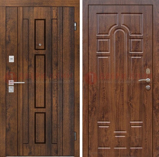 Стальная коричневая дверь с МДФ и коричневой МДФ внутри ДМ-1388