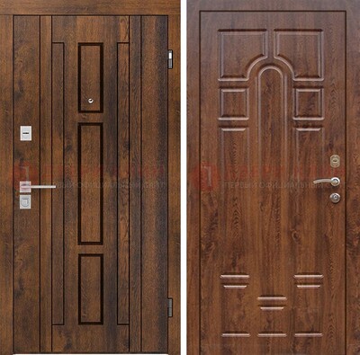 Стальная коричневая дверь с МДФ и коричневой МДФ внутри ДМ-1388 в Мытищах