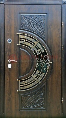 Металлическая филенчатая дверь с виноритом и стеклом ДВТ-144 в Мытищах