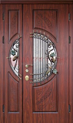 Железная дверь с виноритом и стеклом с ковкой ДВТ-170 в Мытищах