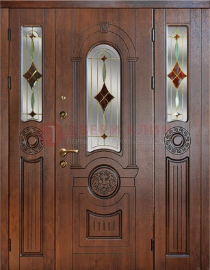 Парадная полуторная дверь с виноритом и витражом ДВТ-172 в Мытищах
