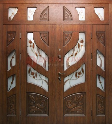 Элитная двухстворчатая дверь с витражным стеклом ДВТ-173 в Мытищах
