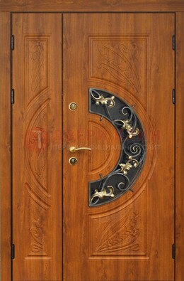 Входная дверь цвета золотой дуб с виноритом и ковкой ДВТ-176 в Мытищах