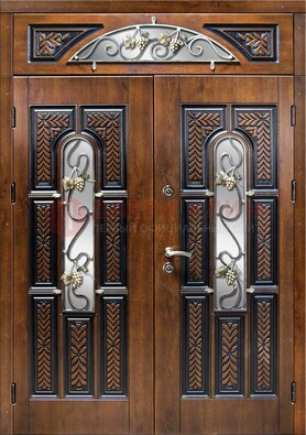 Входная двухстворчатая дверь с виноритом и ковкой ДВТ-183 в Мытищах