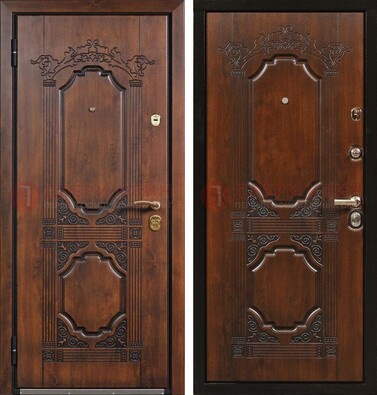 Коричневая железная дверь с виноритом и узором ДВТ-211 в Мытищах