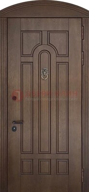 Коричневая стальная дверь с виноритом в форме арки ДВТ-237 в Мытищах