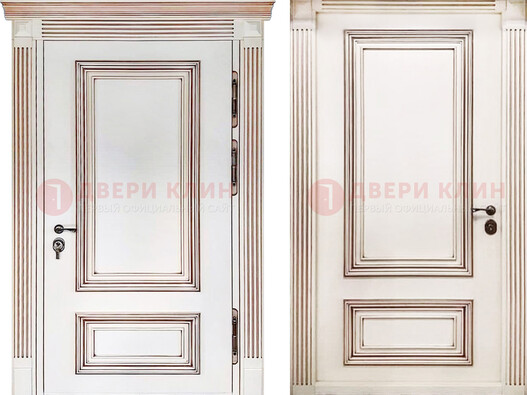 Белая металическая дверь с виноритом для дома ДВТ-239 в Мытищах