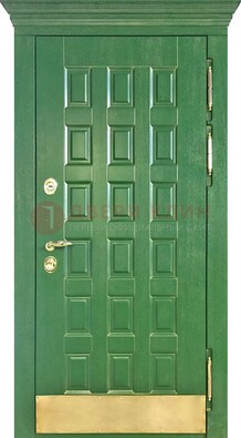 Входная зеленая дверь с виноритом для коттеджа ДВТ-249 в Мытищах