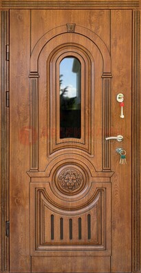 Классическая стальная дверь Винорит со стеклом и узором ДВТ-261 в Реутове