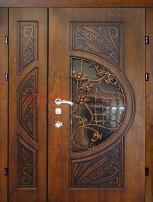 Металлическая дверь с виноритом и резной панелью внутри ДВТ-70 в Мытищах