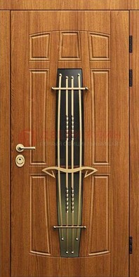Входная коричневая дверь с терморазрывом и фрезерованной МДФ ДВТ-75 в Мытищах