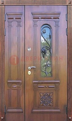 Железная коричневая филенчатая дверь с виноритом и МДФ ДВТ-85 в Мытищах