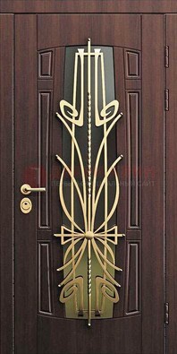 Железная темная дверь с виноритом и МДФ со стеклом ДВТ-86 в Мытищах