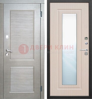 Светлая металлическая филенчатая дверь и МДФ Белый дуб с зеркалом ДЗ-104 в Мытищах