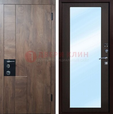 Коричневая металлическая дверь c МДФ с зеркалом ДЗ-106 в Мытищах
