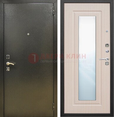 Входная темная дверь c порошковым покрытием и МДФ Белый дуб и зеркалом ДЗ-112 в Саранске