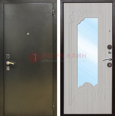 Входная темно-серая дверь c порошковым покрытием и МДФ с резьбой и зеркалом ДЗ-113 в Саранске