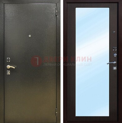 Входная темно-серая дверь c порошковым покрытием и МДФ с зеркалом ДЗ-114 в Мытищах